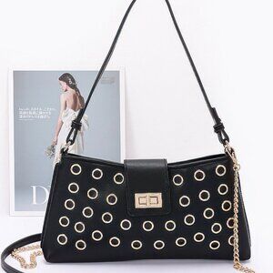 Faux Leather Eyelet Studded Shoulder Bag